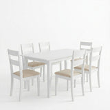 Set masa si scaune Dallan Mabor, Lemn rubberwood, Alb, 150x80x74 cm