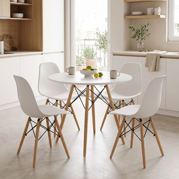 Set masa si scaune Dining, Alb, D80x73 cm