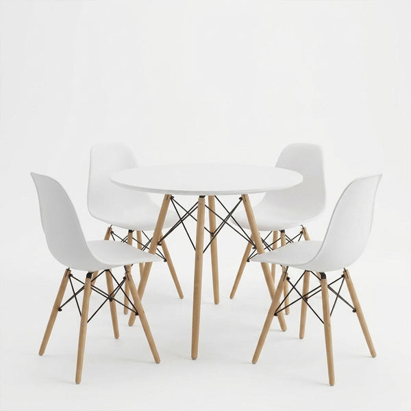 Set masa si scaune Dining, Alb, D80x73 cm