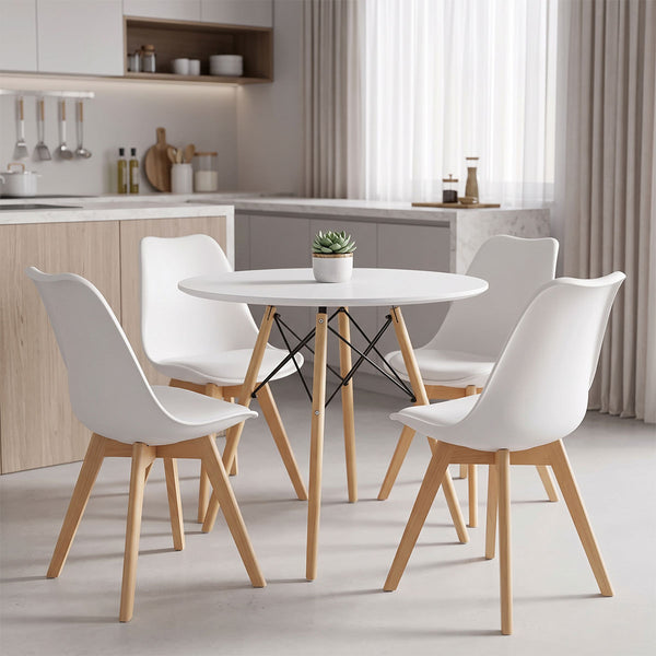 Set masa si scaune Dining, Alb, D80x73 cm