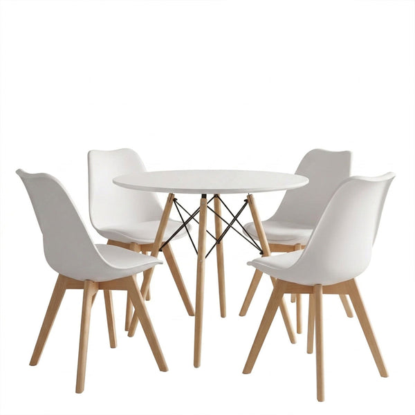 Set masa si scaune Dining, Alb, D80x73 cm