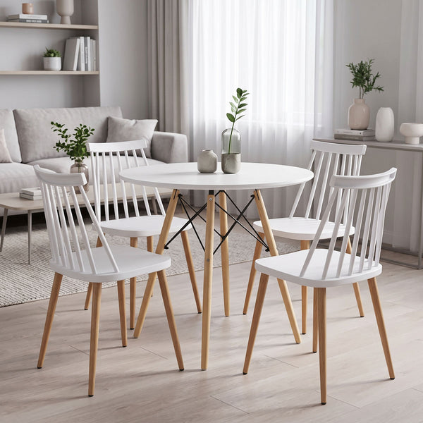 Set masa si scaune Dining, Alb, D80x73 cm