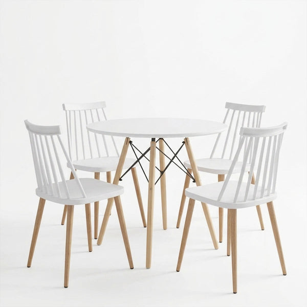 Set masa si scaune Dining, Alb, D80x73 cm