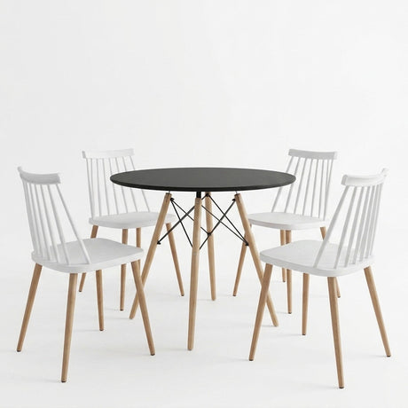 Set masa si scaune Dining, Alb, D80x73 cm