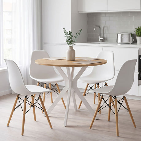 Set masa si scaune Dining, Alb, D80x75 cm