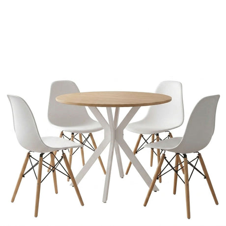 Set masa si scaune Dining, Alb, D80x75 cm
