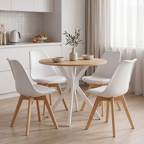 Set masa si scaune Dining, Alb, D80x75 cm