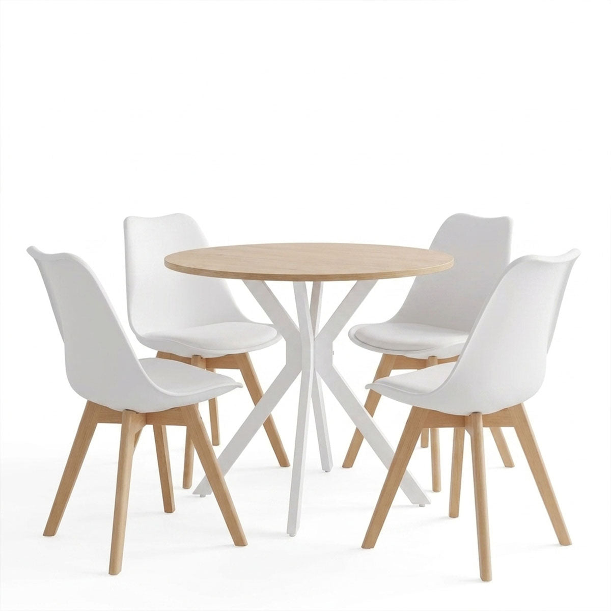 Set masa si scaune Dining, Alb, D80x75 cm