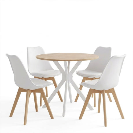 Set masa si scaune Dining, Alb, D80x75 cm