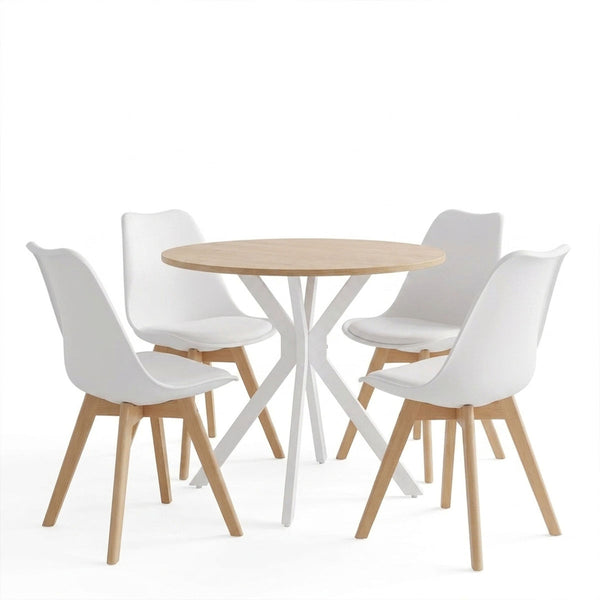 Set masa si scaune Dining, Alb, D80x75 cm