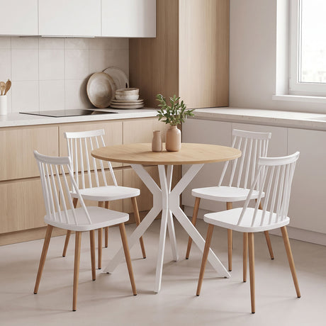 Set masa si scaune Dining, Alb, D80x75 cm