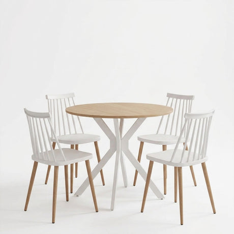 Set masa si scaune Dining, Alb, D80x75 cm