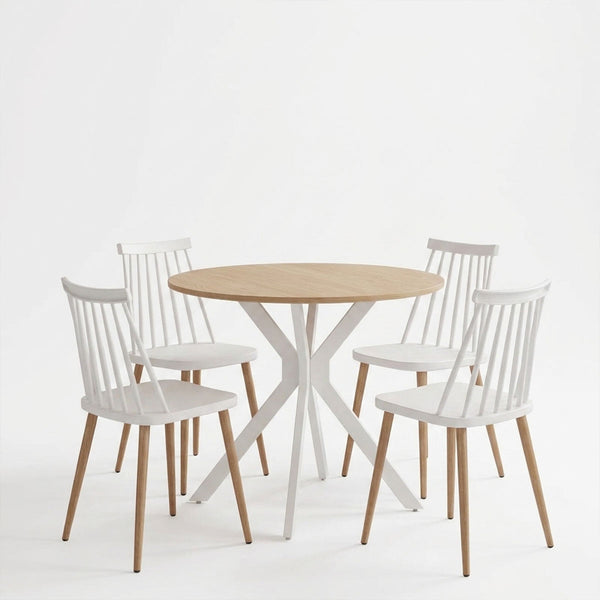 Set masa si scaune Dining, Alb, D80x75 cm