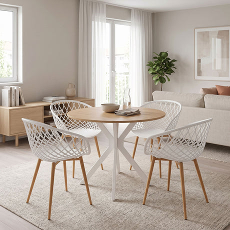 Set masa si scaune Dining, Alb, D80x75 cm