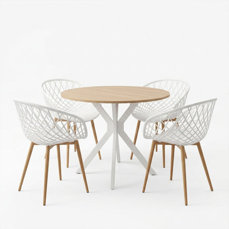 Set masa si scaune Dining, Alb, D80x75 cm