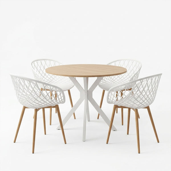 Set masa si scaune Dining, Alb, D80x75 cm