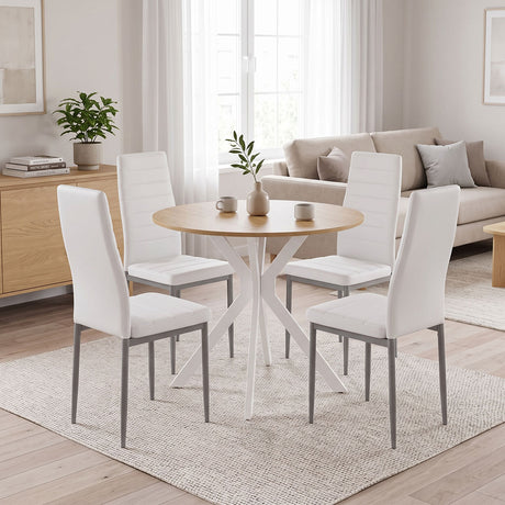 Set masa si scaune Dining, Alb, D80x75 cm