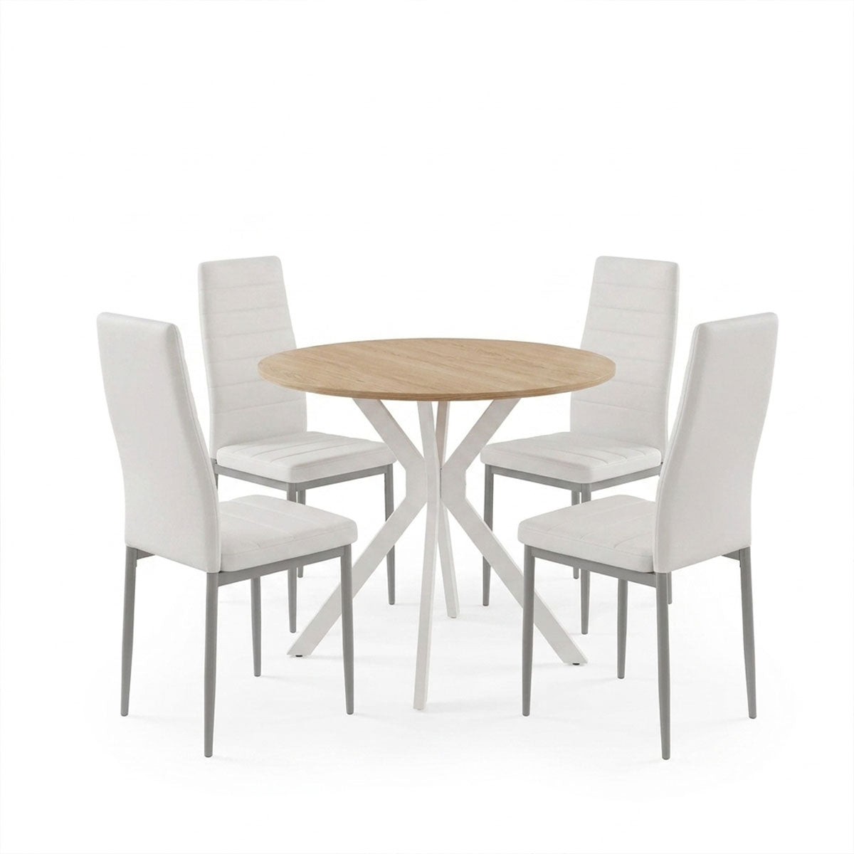 Set masa si scaune Dining, Alb, D80x75 cm