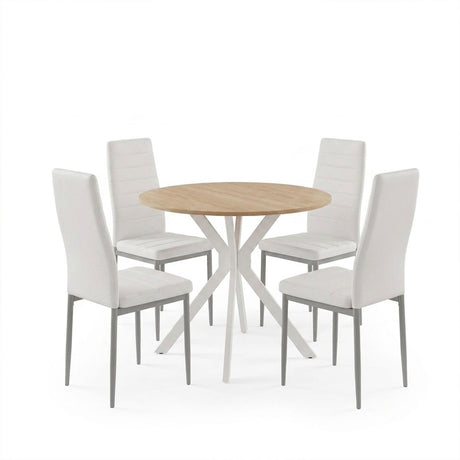 Set masa si scaune Dining, Alb, D80x75 cm