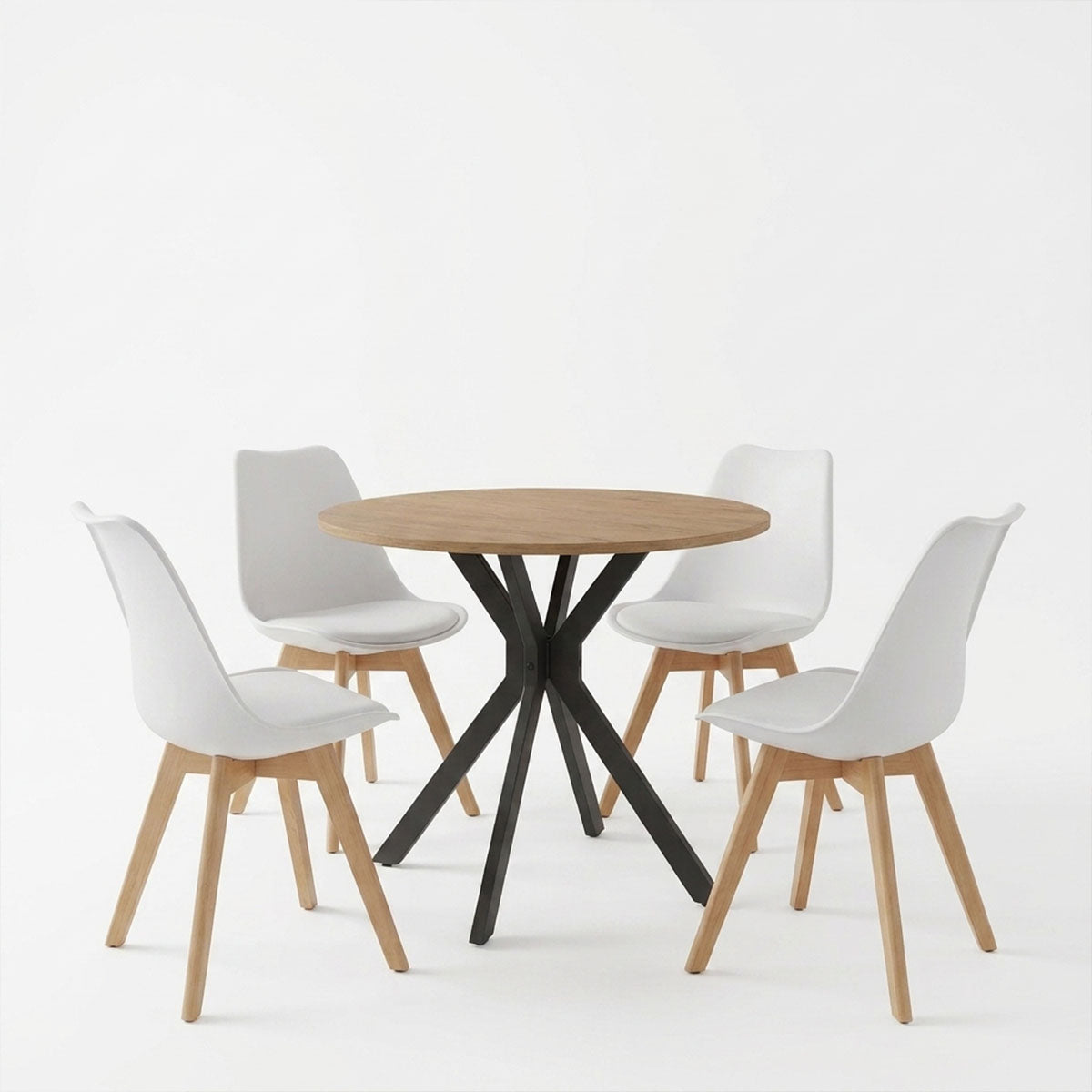 Set masa si scaune Dining, D80x75 cm - Alb