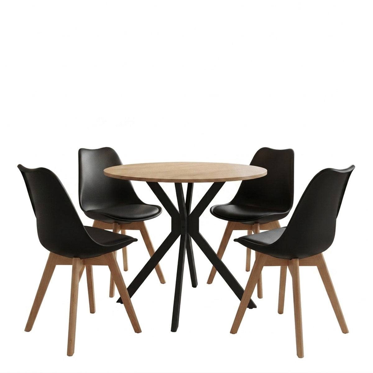 Set masa si scaune Dining, D80x75 cm - Negru