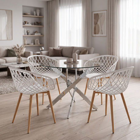 Set masa si scaune Dining, Metal, Alb, D100x75 cm