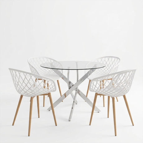 Set masa si scaune Dining, Metal, Alb, D100x75 cm
