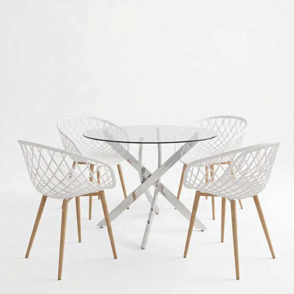 Set masa si scaune Dining, Metal, Alb, D100x75 cm