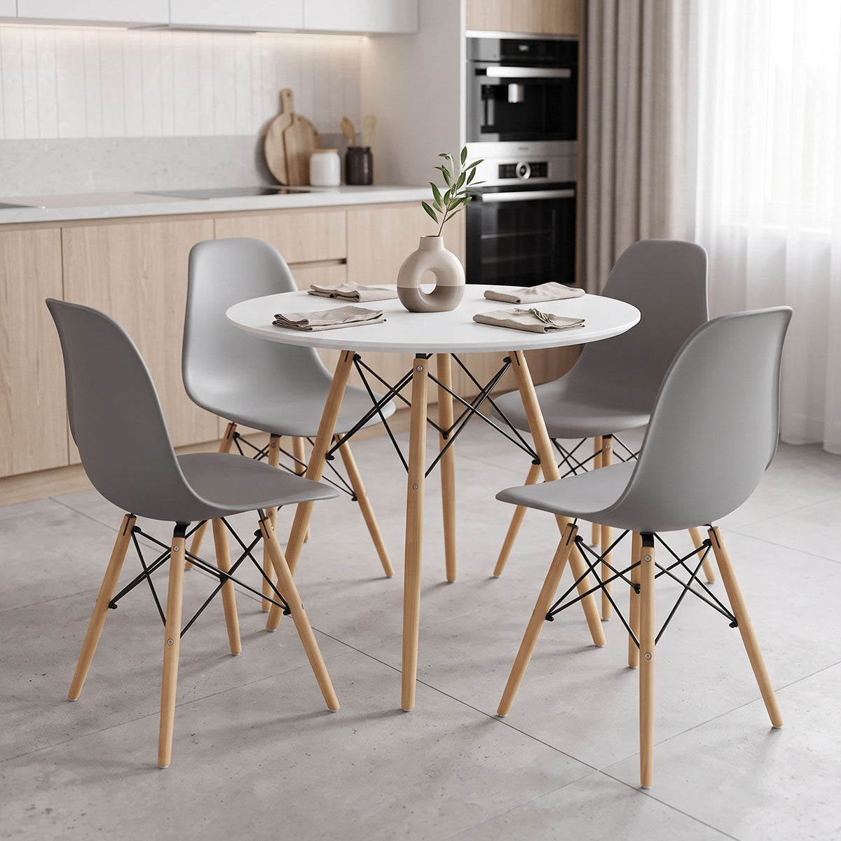 Set masa si scaune Dining, Metal, D80x73 cm - Gri