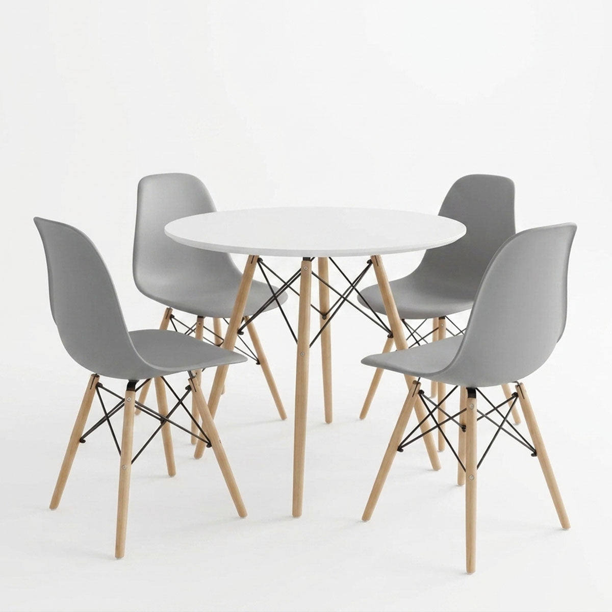 Set masa si scaune Dining, Metal, D80x73 cm - Gri