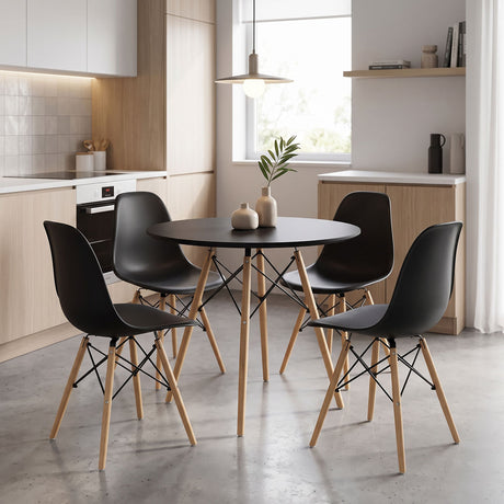 Set masa si scaune Dining, Negru, D80x73 cm