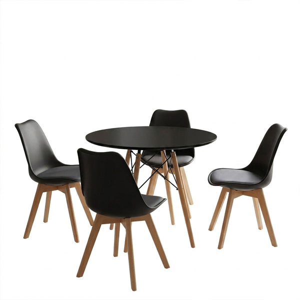 Set masa si scaune Dining, Negru, D80x73 cm