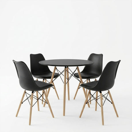Set masa si scaune Dining, Negru, D80x73 cm