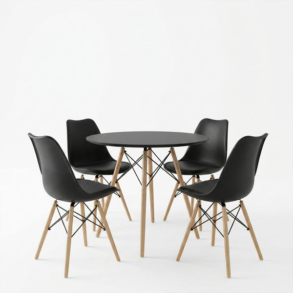 Set masa si scaune Dining, Negru, D80x73 cm