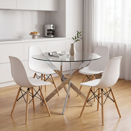 Set masa si scaune Dining, Sticla, Alb, D100x75 cm
