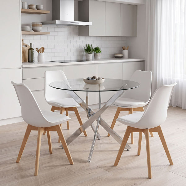 Set masa si scaune Dining, Sticla, Alb, D100x75 cm