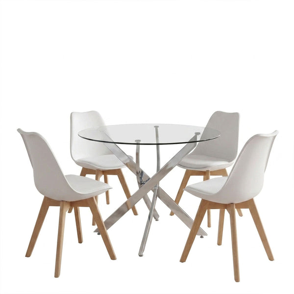 Set masa si scaune Dining, Sticla, Alb, D100x75 cm