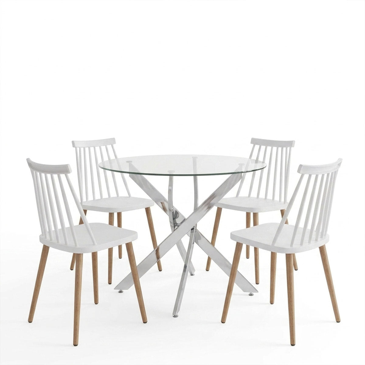 Set masa si scaune Dining, Sticla, Alb, D100x75 cm