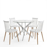 Set masa si scaune Dining, Sticla, Alb, D100x75 cm