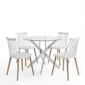 Set masa si scaune Dining, Sticla, Alb, D100x75 cm, imagine ambient