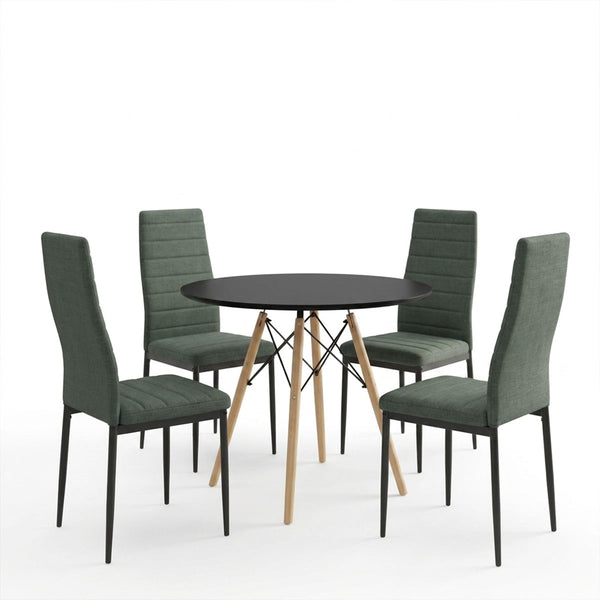Set masa si scaune Dining, Stofa, Antracit, D80x73 cm