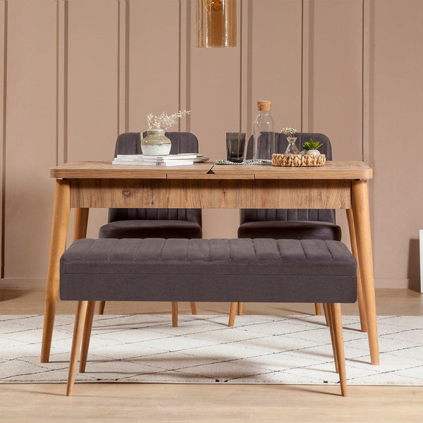 Set masă și scaune extensibile (4 bucăți) Vina, Stejar, 77x75x120 cm