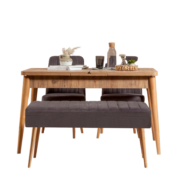 Set masă și scaune extensibile (4 bucăți) Vina, Stejar, 77x75x120 cm