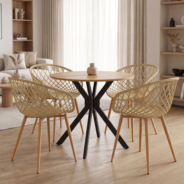 Set masa si scaune Ezra dining, Cappuccino, D80x75 cm