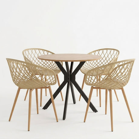 Set masa si scaune Ezra dining, Cappuccino, D80x75 cm