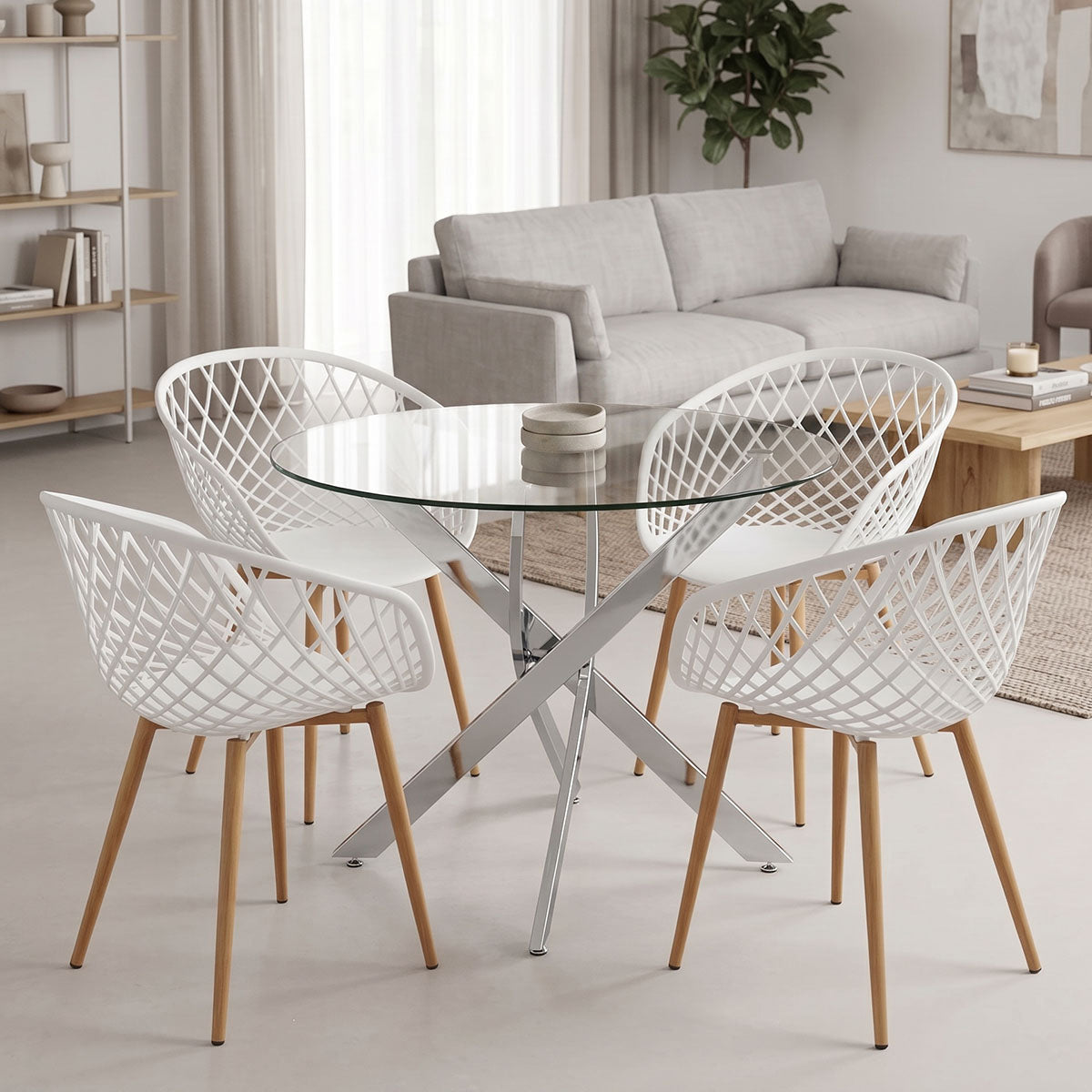 Set masa si scaune Ezra dining, Metal, Alb, D80x75 cm