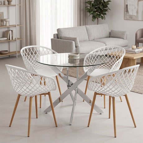 Set masa si scaune Ezra dining, Metal, Alb, D80x75 cm