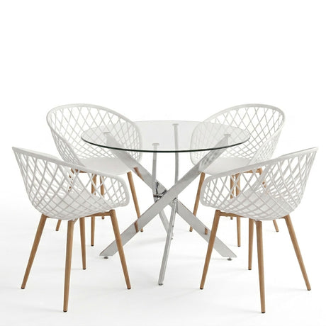 Set masa si scaune Ezra dining, Metal, Alb, D80x75 cm