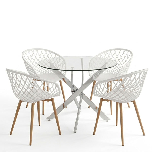 Set masa si scaune Ezra dining, Metal, Alb, D80x75 cm