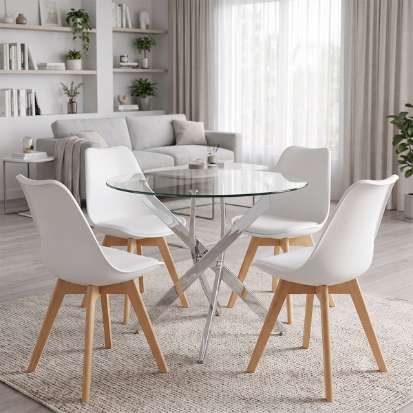 Set masa si scaune Gaston dining, Sticla, D80x75 cm